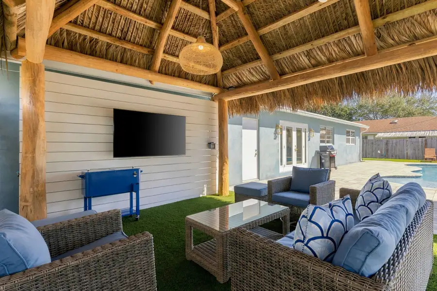 Tiki hut TV and seating